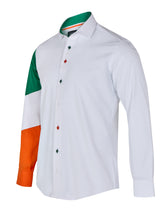 Sam Caan Men's Regular Fit White Shirt with Irish Flag Tricolour Sleeve Design SC330