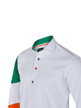 Sam Caan Men's Slim Fit White Shirt with Irish Flag Tricolour Sleeve Design SC330