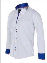 Sam Caan Men's Regular Fit White Dress Shirt with Dog Pattern Contrast Collar & Cuffs SC331
