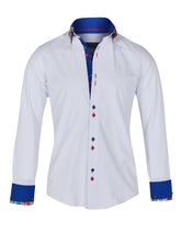 Sam Caan Men's Regular Fit White Dress Shirt with Dog Pattern Contrast Collar & Cuffs SC331