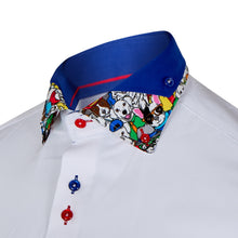 Sam Caan Men's Regular Fit White Dress Shirt with Dog Pattern Contrast Collar & Cuffs SC331