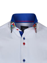 Sam Caan Men's Regular Fit White Dress Shirt with Dog Pattern Contrast Collar & Cuffs SC331