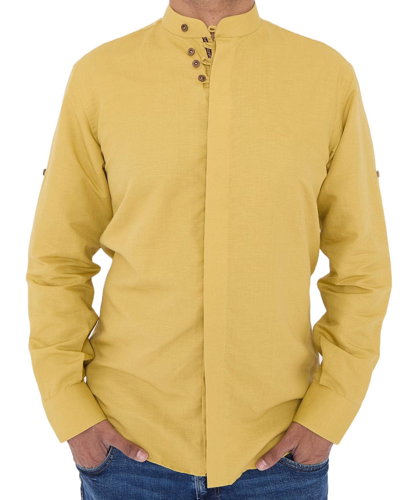 Men Mustard Slim Fit Linen Shirt SC309