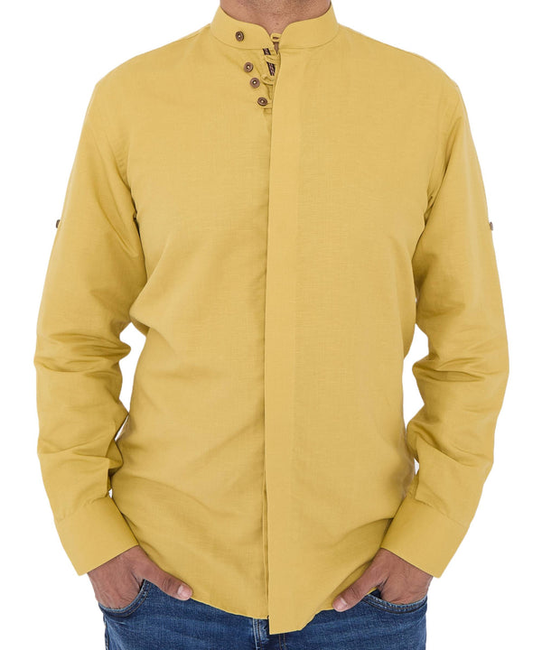 Men Mustard Slim Fit Linen Shirt SC309