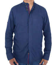 Men Navy Slim Fit Linen Shirt SC308