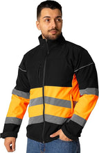 Men's High Visibility Softshell Safety Jacket Black Orange