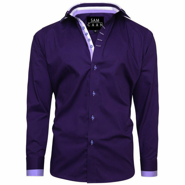 Men Purple Triple Collar Regular Fit Shirt