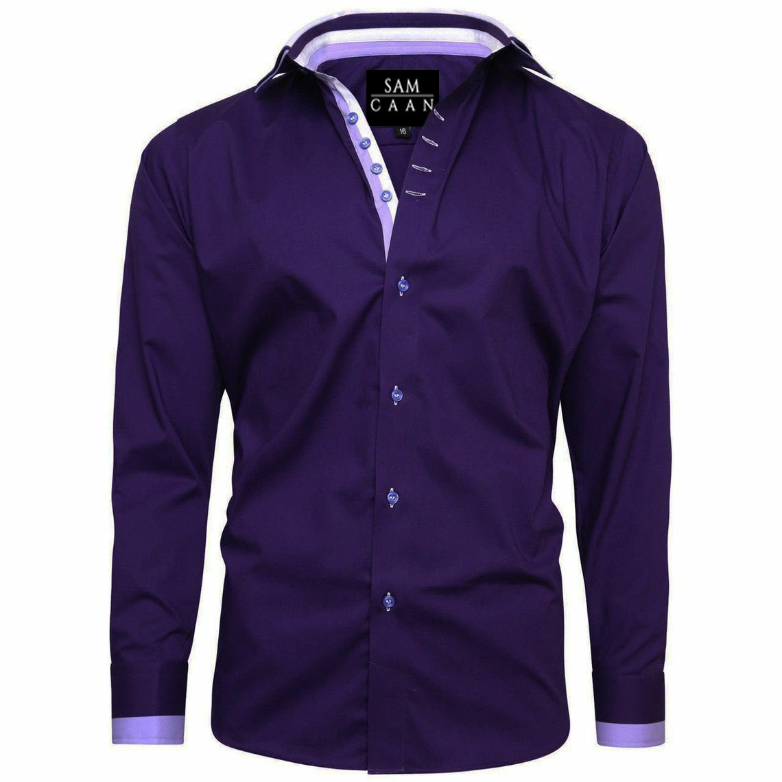 Men Purple Triple Collar Slim Fit Shirt