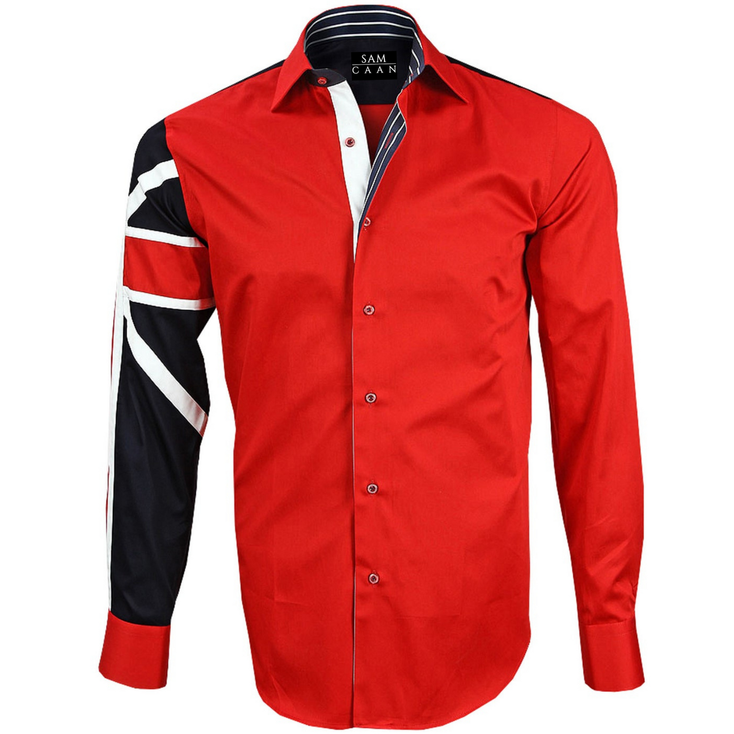 Men Red Slim Fit Shirt with UK Flag on Sleeves