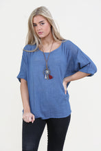 Women Denim Italian Cotton Top with Necklace