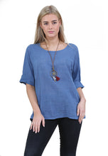 Women Denim Italian Cotton Top with Necklace