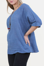 Women Denim Italian Cotton Top with Necklace