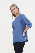 Women Denim Italian Cotton Top with Necklace