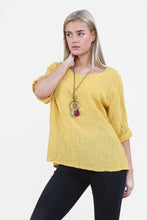 Women Mustard Italian Cotton Top with Necklace