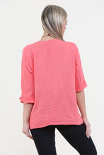 Women Coral Italian Cotton Top with Necklace