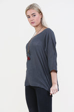 Women Charcoal Italian Cotton Top with Necklace