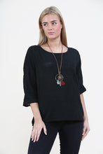 Women Black Italian Cotton Top with Necklace