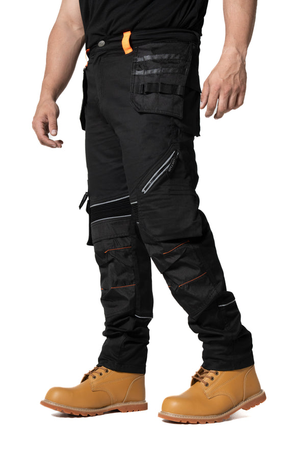Sam Caan Men Work Trouser Cargo Holster Pockets Regular Fit Black STY5