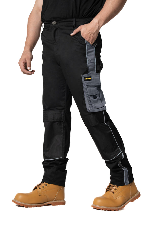 Sam Caan Men Cargo Pockets Work Trousers Black Grey STY6