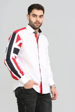 Men White Slim Fit Shirt with UK Flag on Sleeves