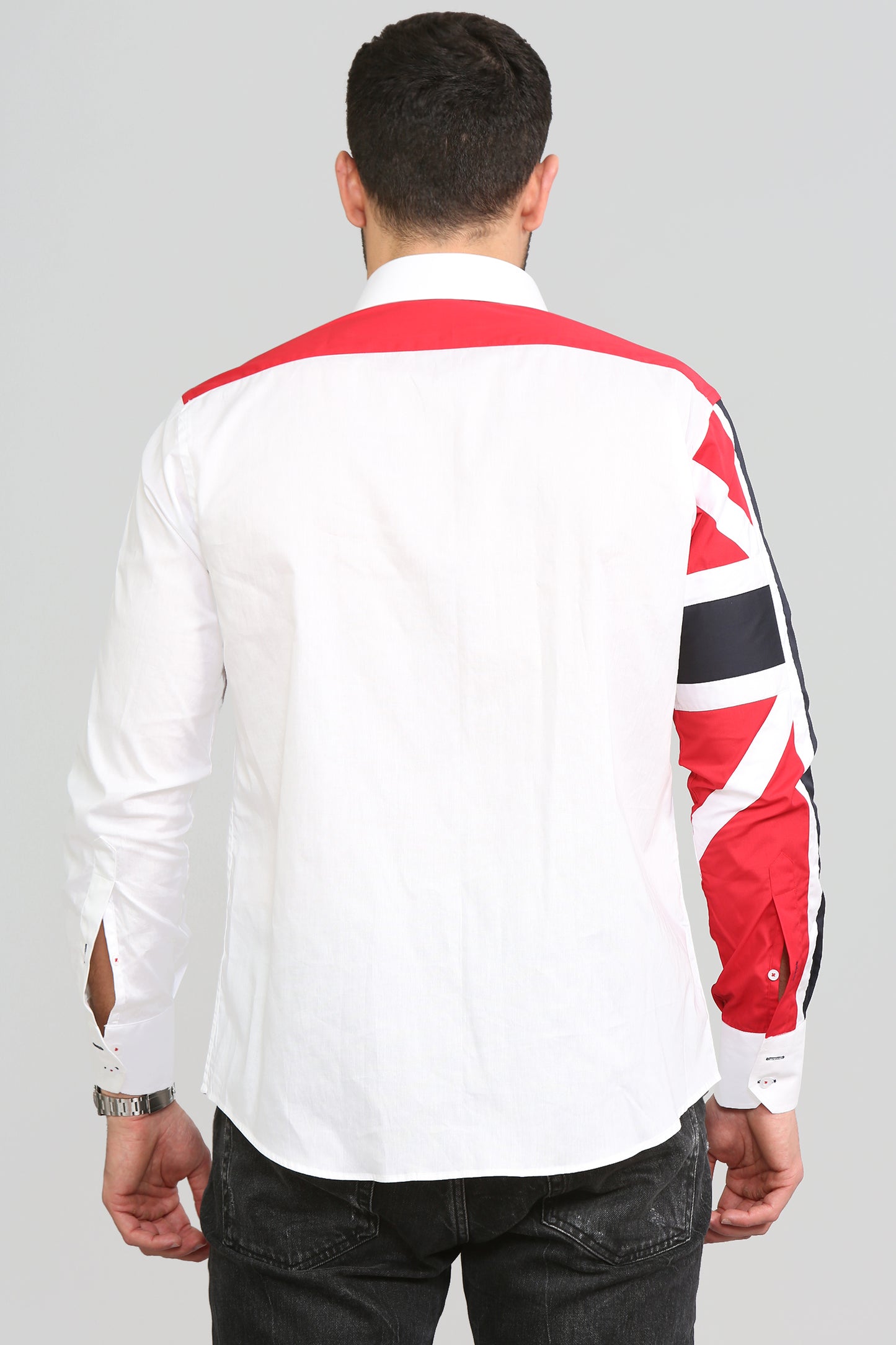 Men White Regular Fit Shirt with UK Flag on Sleeves
