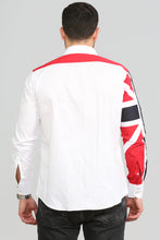 Men White Slim Fit Shirt with UK Flag on Sleeves