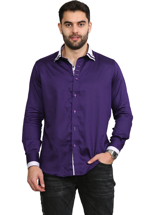 Men Purple Triple Collar Slim Fit Shirt