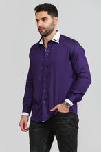 Men Purple Triple Collar Slim Fit Shirt