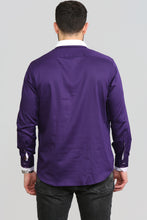 Men Purple Triple Collar Slim Fit Shirt