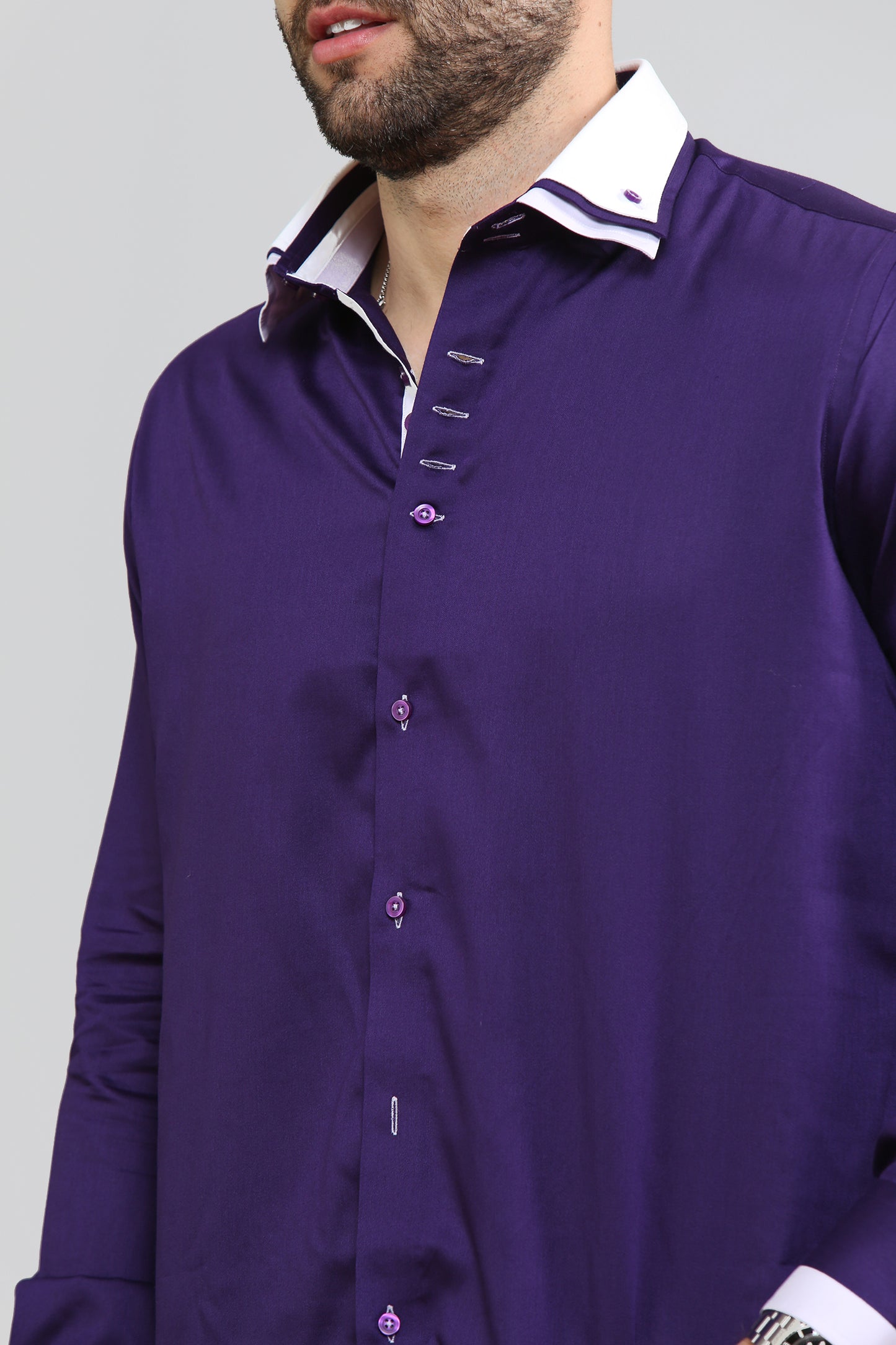 Men Purple Triple Collar Slim Fit Shirt