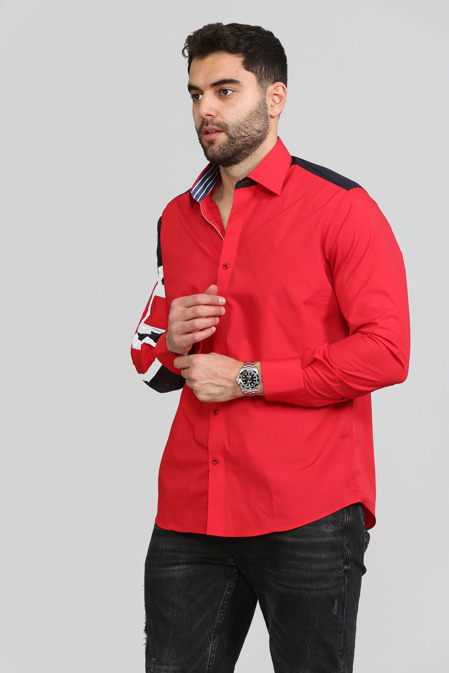 Men Red Regular Fit Shirt with UK Flag on Sleeves