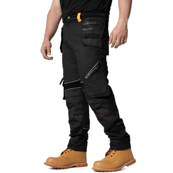 Sam Caan Men Work Trouser Cargo Holster Pockets Regular Fit Black STY5