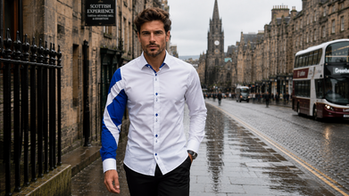 Men’s White Regular Fit Shirt with Scottish Flag Arm Detail SC325