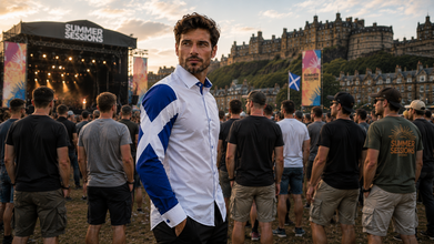 Men’s White Regular Fit Shirt with Scottish Flag Arm Detail SC325