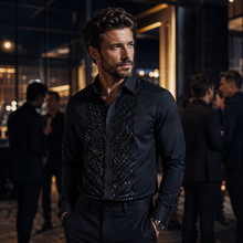 Sam Caan Black Sequin Men Wedding & Party Shirt Regular Fit SC329