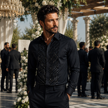 Sam Caan Black Sequin Men Wedding & Party Shirt Regular Fit SC329