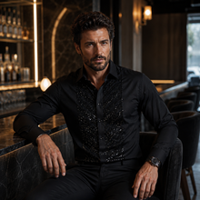 Sam Caan Black Sequin Men Wedding & Party Shirt Regular Fit SC329