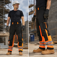 Sam Caan Men's Softshell Work Trousers with Multi Pockets Black Orange