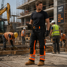 Sam Caan Men's Softshell Work Trousers with Multi Pockets Black Orange