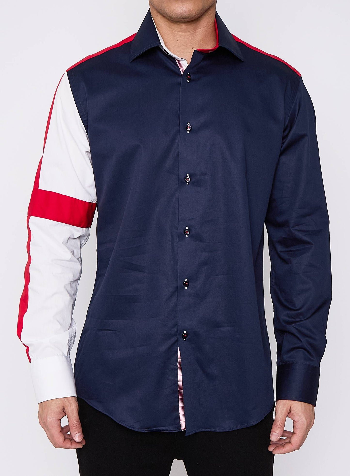 Men Navy Regular Fit Shirt with England Union Jack on Sleeves SC302