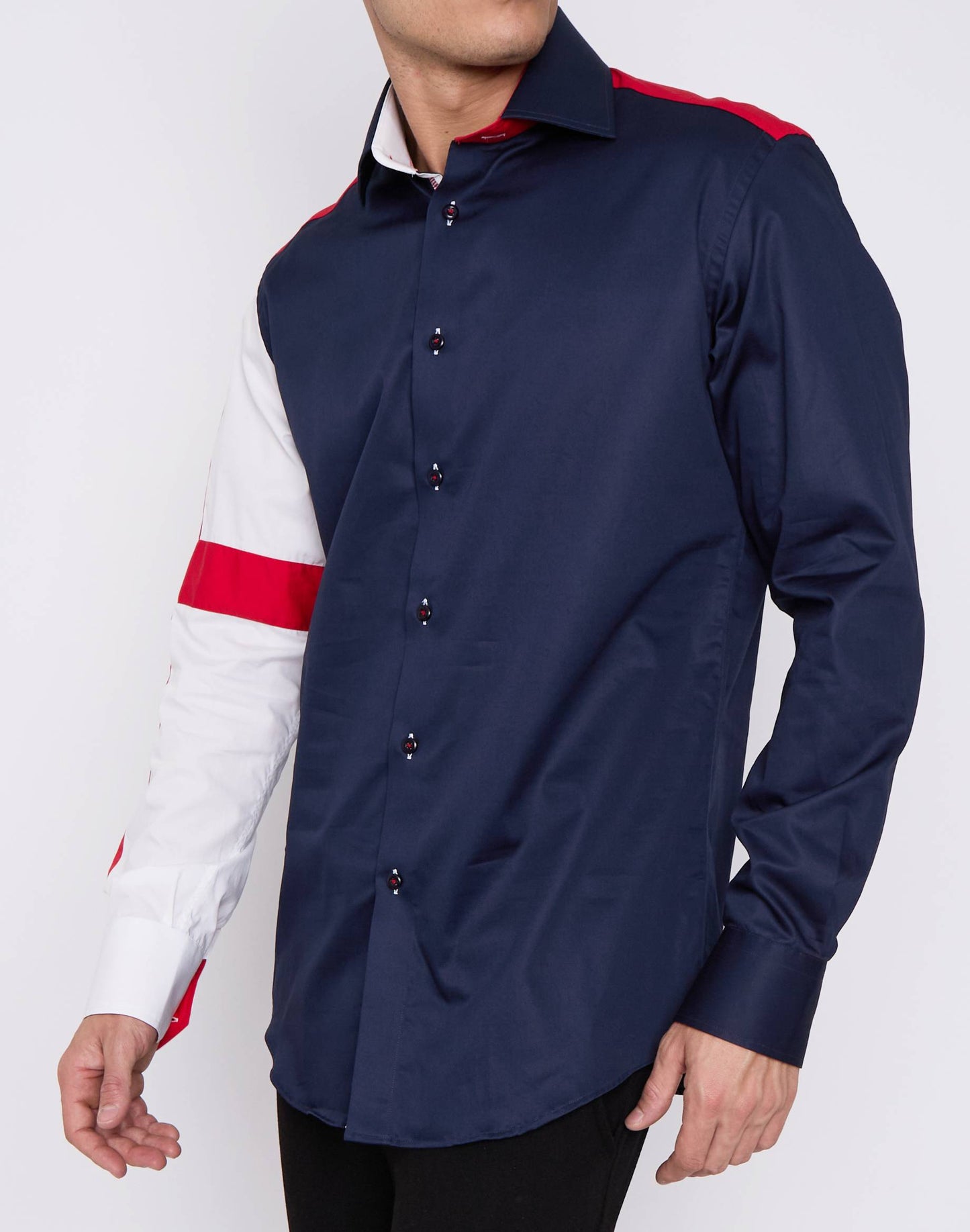 Men Navy Slim Fit Shirt with England Union Jack on Sleeves SC302