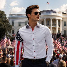 Sam Caan Men's Regular Fit White Shirt with USA Flag Sleeve Design SC332