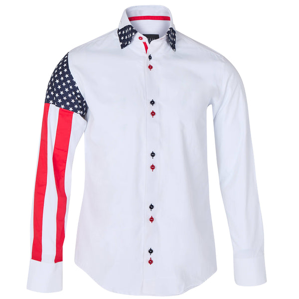 Sam Caan Men's Regular Fit White Shirt with USA Flag Sleeve Design SC332