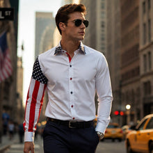 Sam Caan Men's Slim Fit White Shirt with USA Flag Sleeve Design SC332