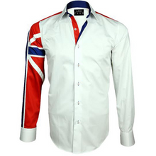 Men White Slim Fit Shirt with UK Flag on Sleeves