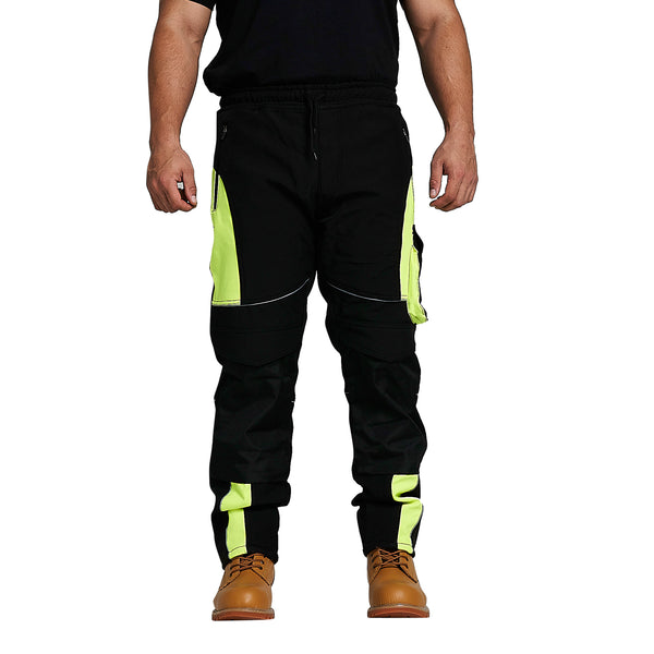 Men Hi Visibility Waterproof Work Trouser Black Yellow with Drawstring