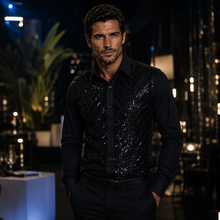 Sam Caan Black Sequin Wedding & Party Shirt for Men Regular Fit SC328