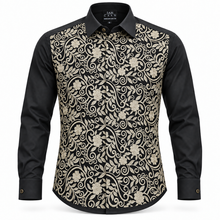 Sam Caan Men’s Black & Gold Floral Embroidered Regular Fit Shirt with French Cuffs SC335