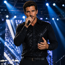 Sam Caan Black Sequin Wedding & Party Shirt for Men Regular Fit SC328