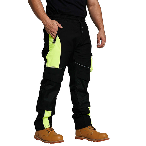 Men Hi Visibility Waterproof Work Trouser Black Yellow with Drawstring